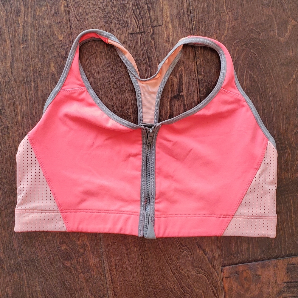 Victoria's Secret L sports bra zipper and mesh back strap pink